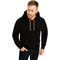 modelo con buzo con capucha hoodie negro