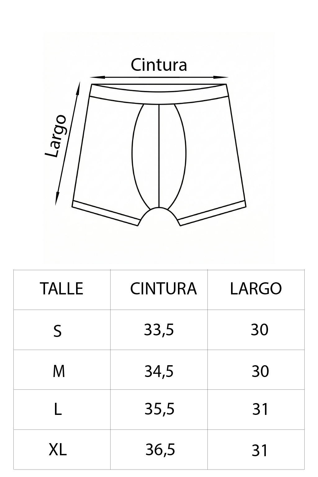 TABLA DE TALLES BOXER NEGRO
