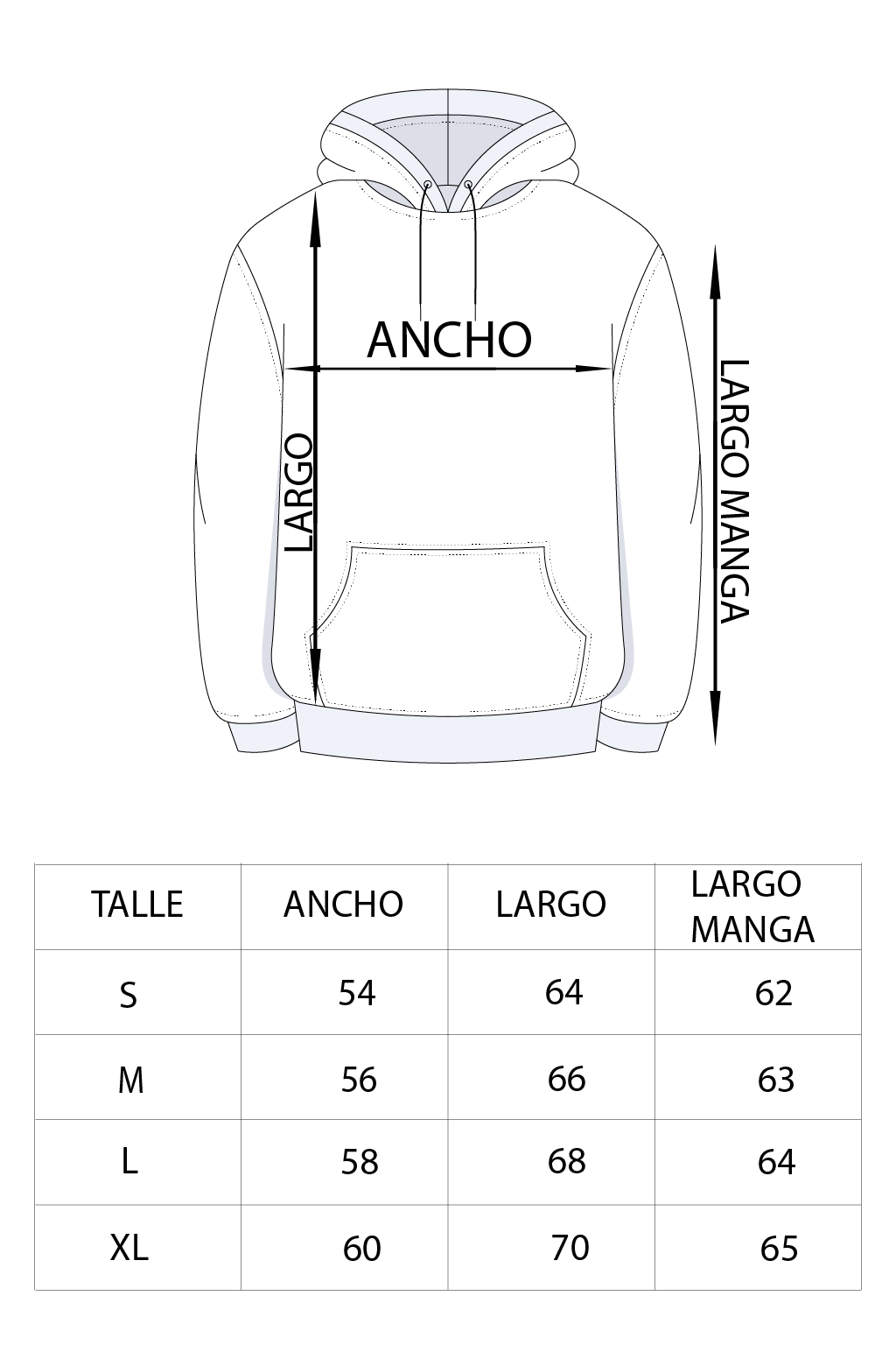 TABLA DE TALLES HOODIE